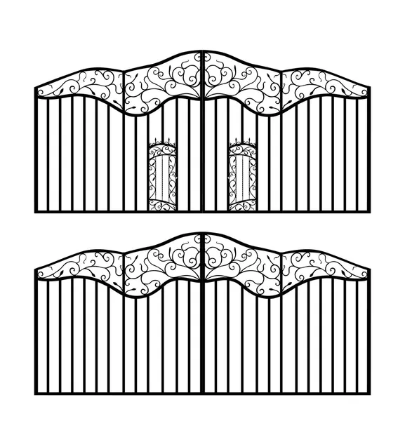 Puerta forjada con puertas aisladas en blanco — Vector de stock