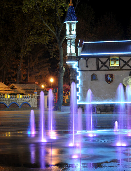 Colored water fountain at night. Ukraine. Kharkov. Gorky Park.