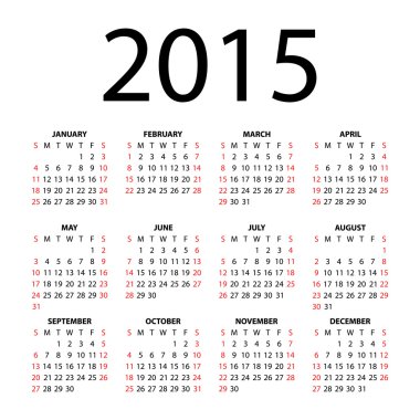 beyaz zemin üzerinde 2015 için takvim.