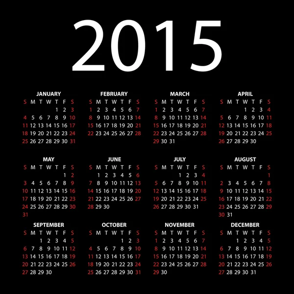 Calendar for 2015 on black background. — Stock Vector