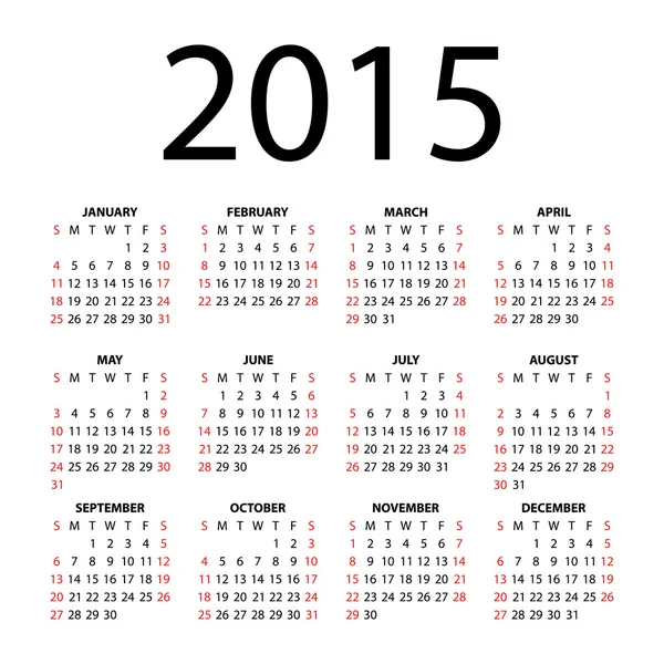 beyaz zemin üzerinde 2015 için takvim.