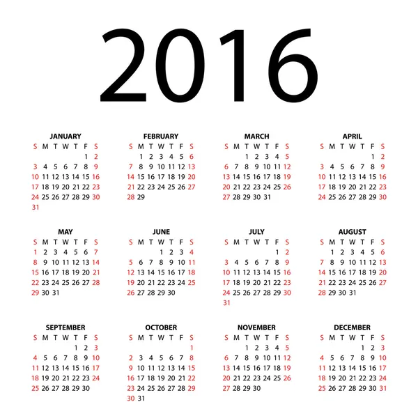 Kalender für 2016. — Stockvektor