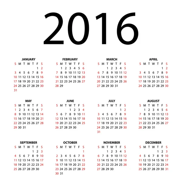 Calendário para 2016 . — Vetor de Stock