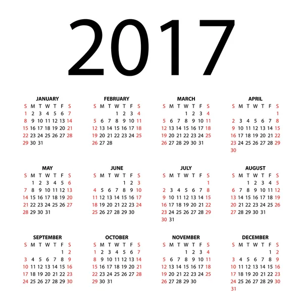 Calendario para 2017 . — Vector de stock