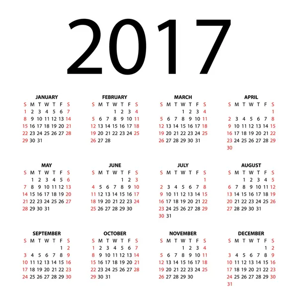 Calendário para 2017 . — Vetor de Stock