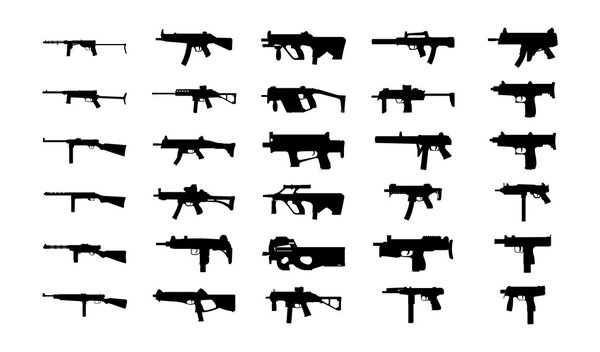 Guns silhouettes set.