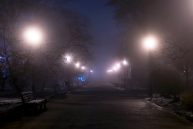 sisli bir gece park mesafe adamın silueti ile.