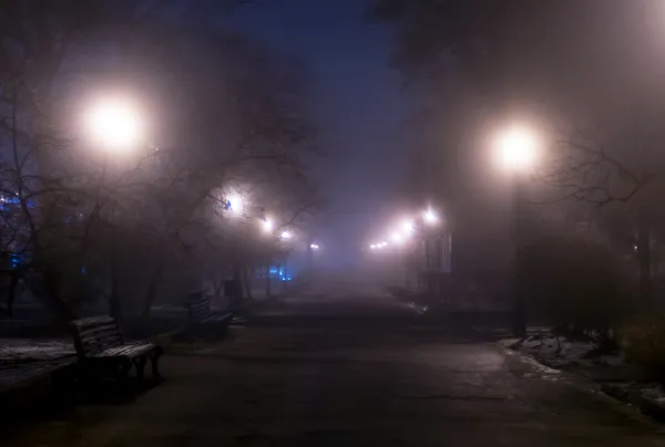 Nocy parku z sylwetka człowieka na odległość. — Zdjęcie stockowe