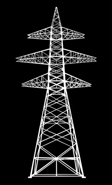 Power transmission tower. Isolated on black. — Stock Vector