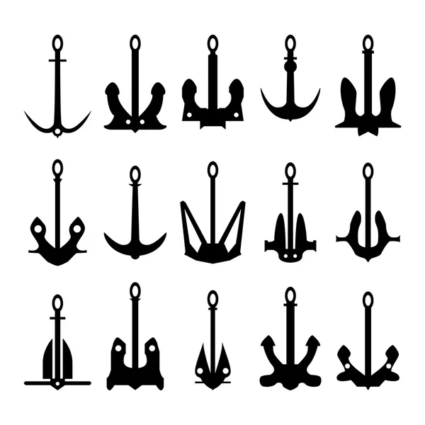 Anchor silhouettes set. — Stock Vector