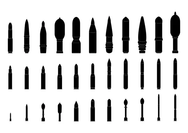 Artillery shells silhouettes set. — Stock Vector