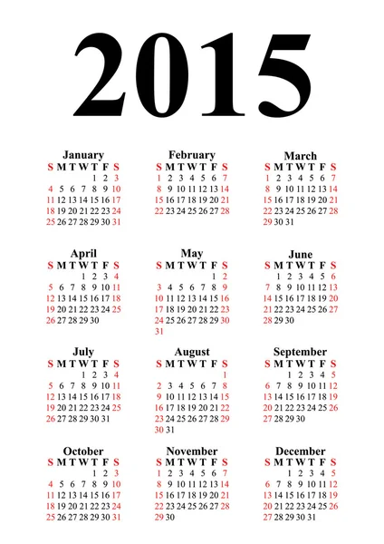 Vertical calendar for 2015 on white. — Stock Vector