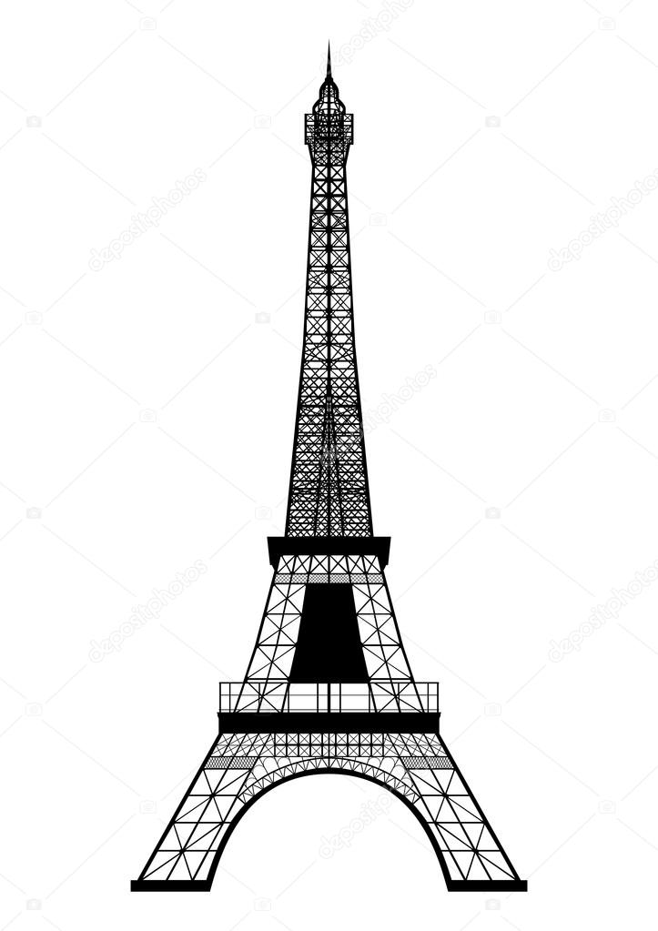 Eiffel Tower Silhouette isolated on white.