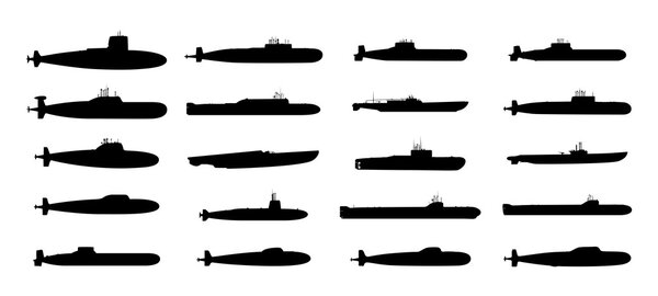 Submarines black silhouettes set.