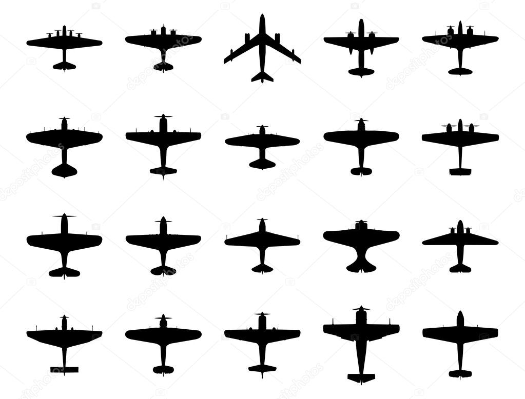Airplanes silhouette set.