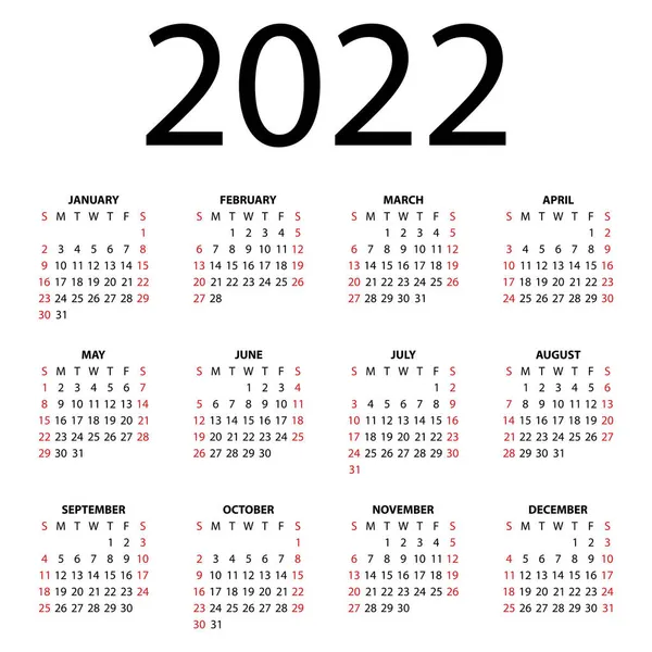 Ano Novo Calendário Vetorial Para 2022 Fundo Branco Eps10 — Vetor de Stock