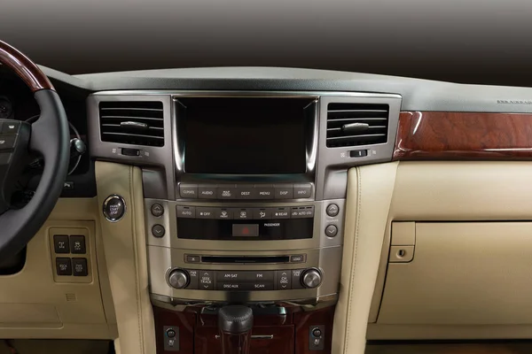 Luxury Car Interior Multimedia Screen Control Buttons Modern Car — Fotografia de Stock