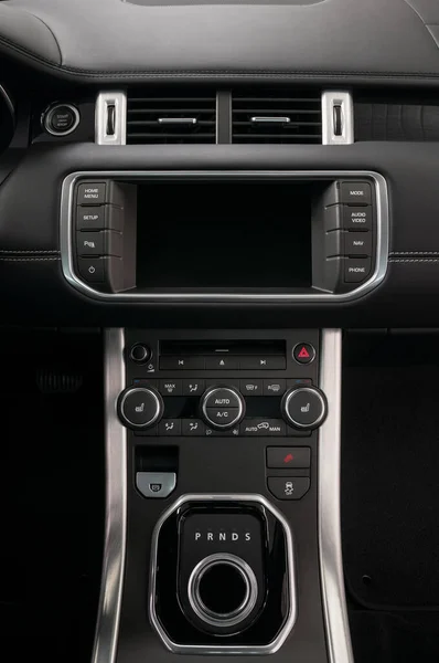 Modern Luxury Car Control Panel Interior Detail Vertical Photo — Stock Photo, Image
