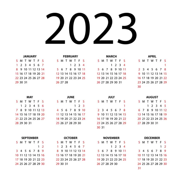 Calendario Vectorial Para 2023 Años Sobre Fondo Blanco — Archivo Imágenes Vectoriales