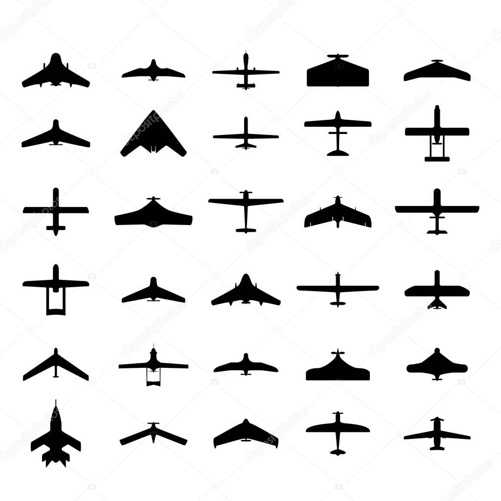 Drone icon silhouettes set. Vector EPS10.