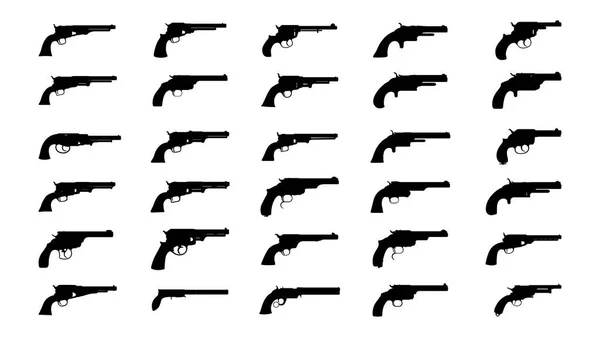 Oude Pistolen Silhouetten Set Vectorillustratie — Stockvector