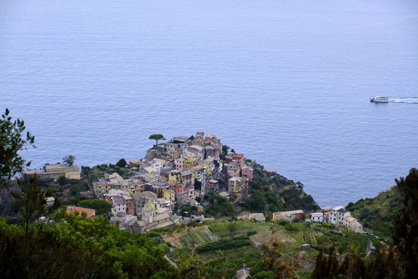 Widok Jedno Miast Parku Narodowego Cinqueterre Monterrosso Mare Vernazza Corniglia — Zdjęcie stockowe