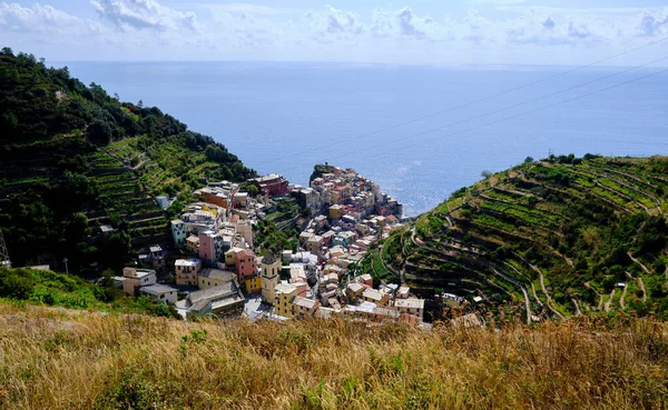 Widok Jedno Miast Parku Narodowego Cinqueterre Monterrosso Mare Vernazza Corniglia — Zdjęcie stockowe