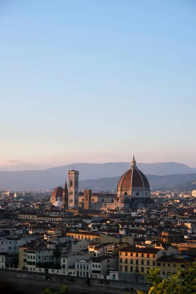 Une Vue Sur Coucher Soleil Firenze Florence Haut Avec Fleuve — Photo