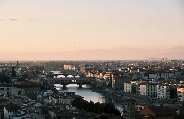 Vista Del Tramonto Firenze Firenze Dall Alto Con Fiume Arno — Foto Stock