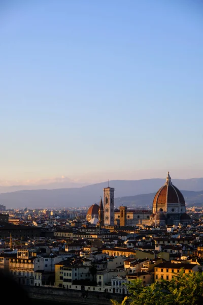 Une Vue Sur Coucher Soleil Firenze Florence Haut Avec Fleuve — Photo