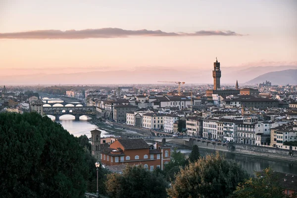Una Vista Puesta Sol Firenze Florencia Desde Alto Con Río — Foto de Stock