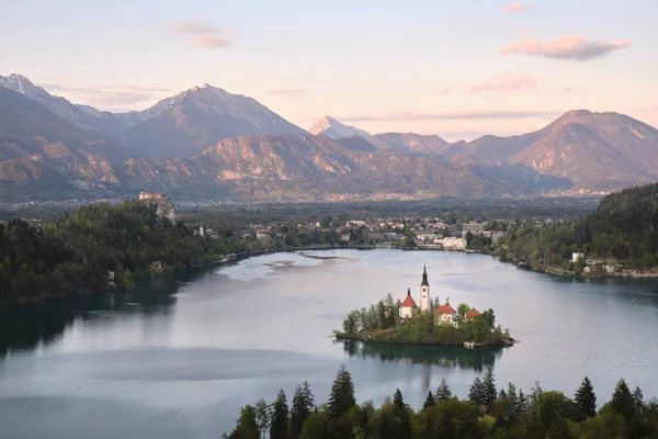 Beautiful View Sunset Bled Lake Bled Island Slovenia — стоковое фото