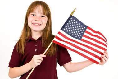 Amerikan Bayrağı taşıyan genç bir kız
