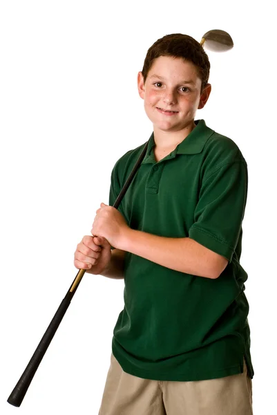 Jovem segurando um taco de golfe — Fotografia de Stock