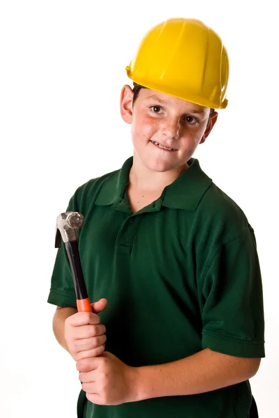 Mladý chlapec - budoucí stavební dělník — Stock fotografie