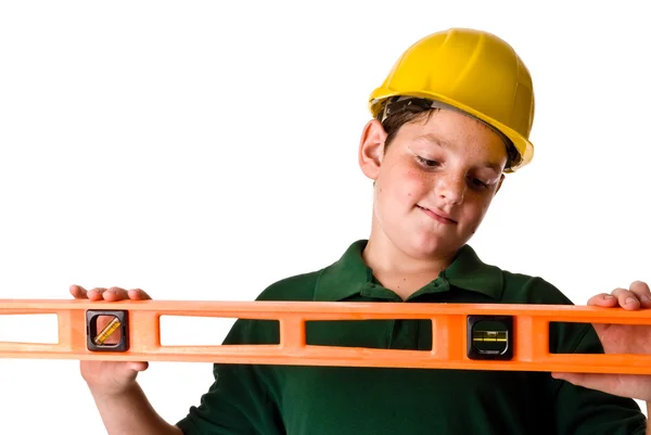 Mladý chlapec - budoucí stavební dělník — Stock fotografie