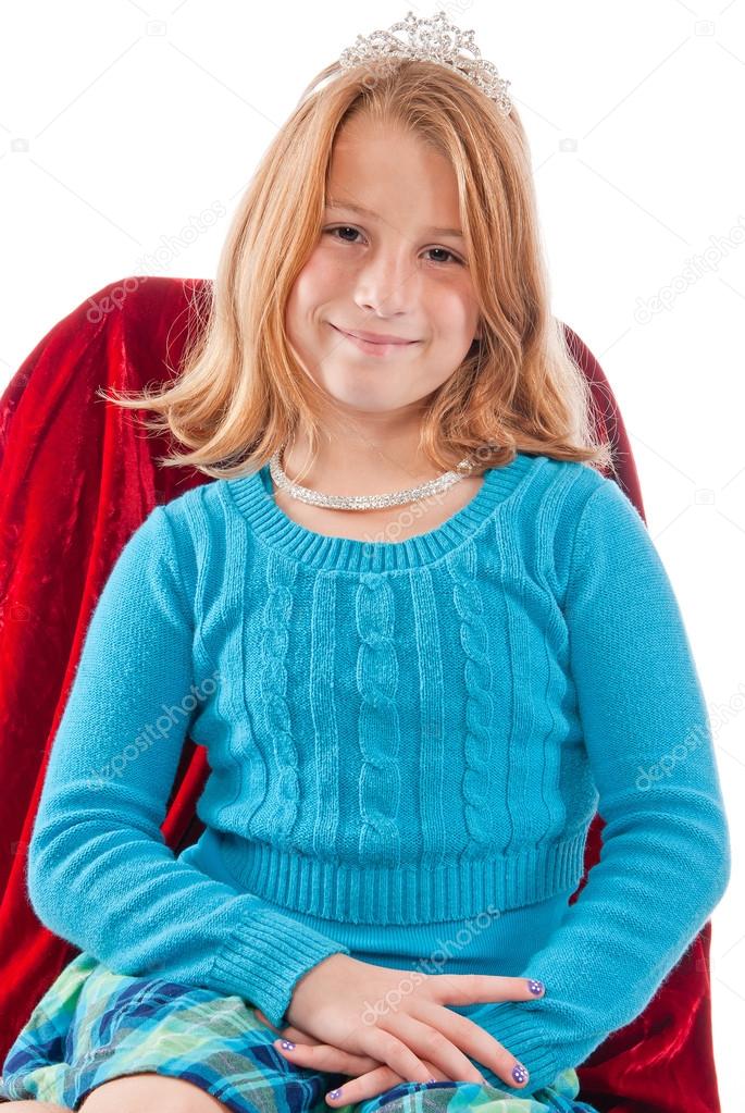 Young caucasian female child dressed like a princess