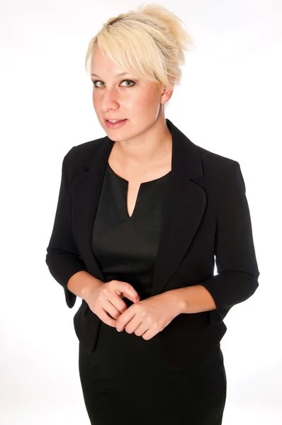 Beautiful Caucasian Business Woman in a Black Suit — Stock Photo, Image