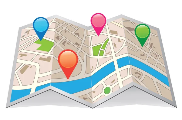 Mappa vettoriale con Pin Pointer — Vettoriale Stock