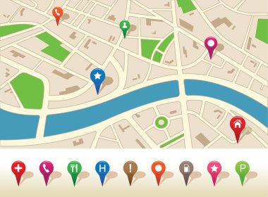 gezinme simgeleri ile şehir haritası