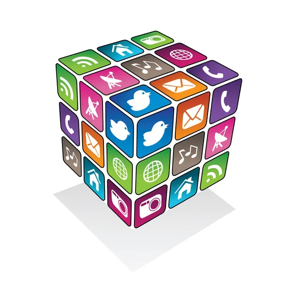 Cubo dei social media — Vettoriale Stock