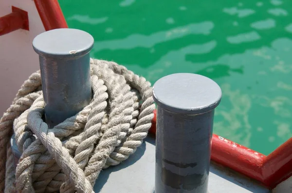 Close Picture Two Bollards Mooring Rope Tourism Boat Lake Lugano — Stock Photo, Image