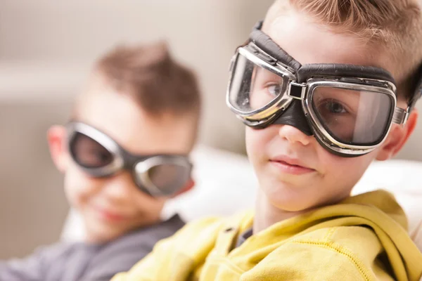 Little video game pilots boys — Stock Photo, Image