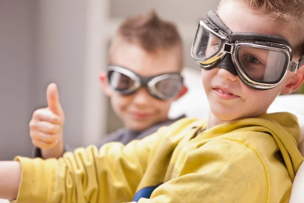 Little video game pilots boys — Stock Photo, Image