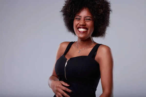 Vivacious Sexy Young Black Woman Enjoying Good Belly Laugh Grinning — Stock Photo, Image