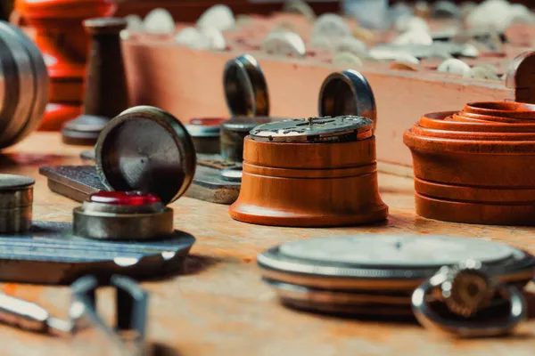 Low Angle View Vintage Tools Watchmakers Workbench Selective Focus Open — Stock Photo, Image