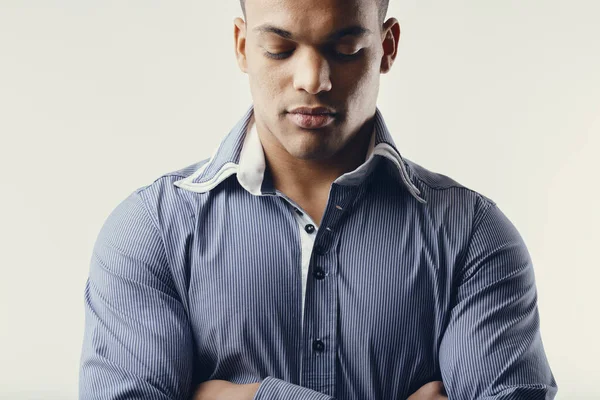 Young Black Man Standing Folded Arms Closed Eyes Looking Calm — Stock Photo, Image