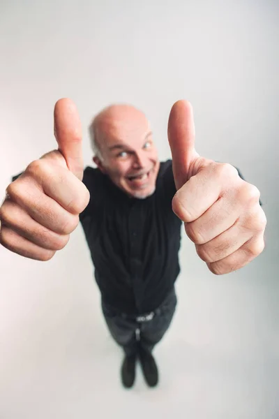 Excited Exuberant Man Giving Double Thumbs Gesture Conceptual Success Victory — Stock Photo, Image