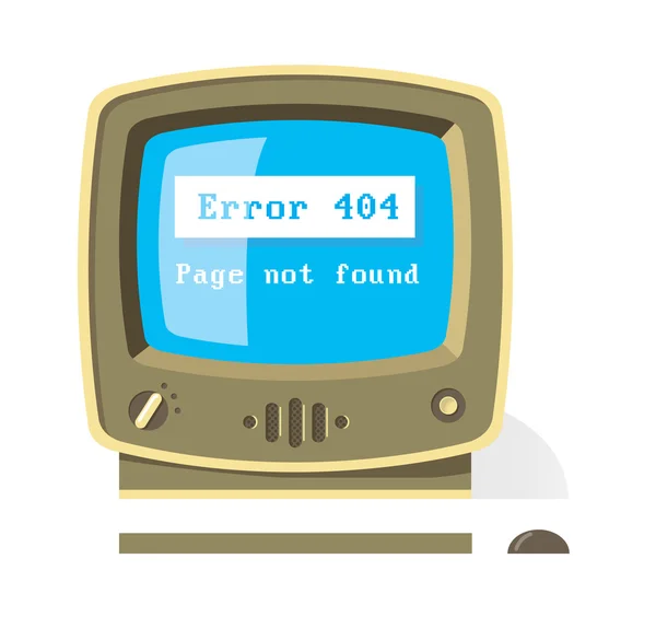 Vintage computer with Error 404 message on the screen — Stock Vector