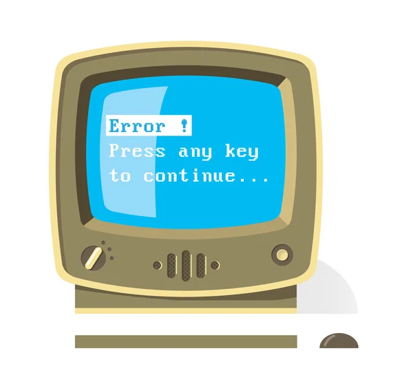 Vintage computer with Error message on the screen — Stock Vector